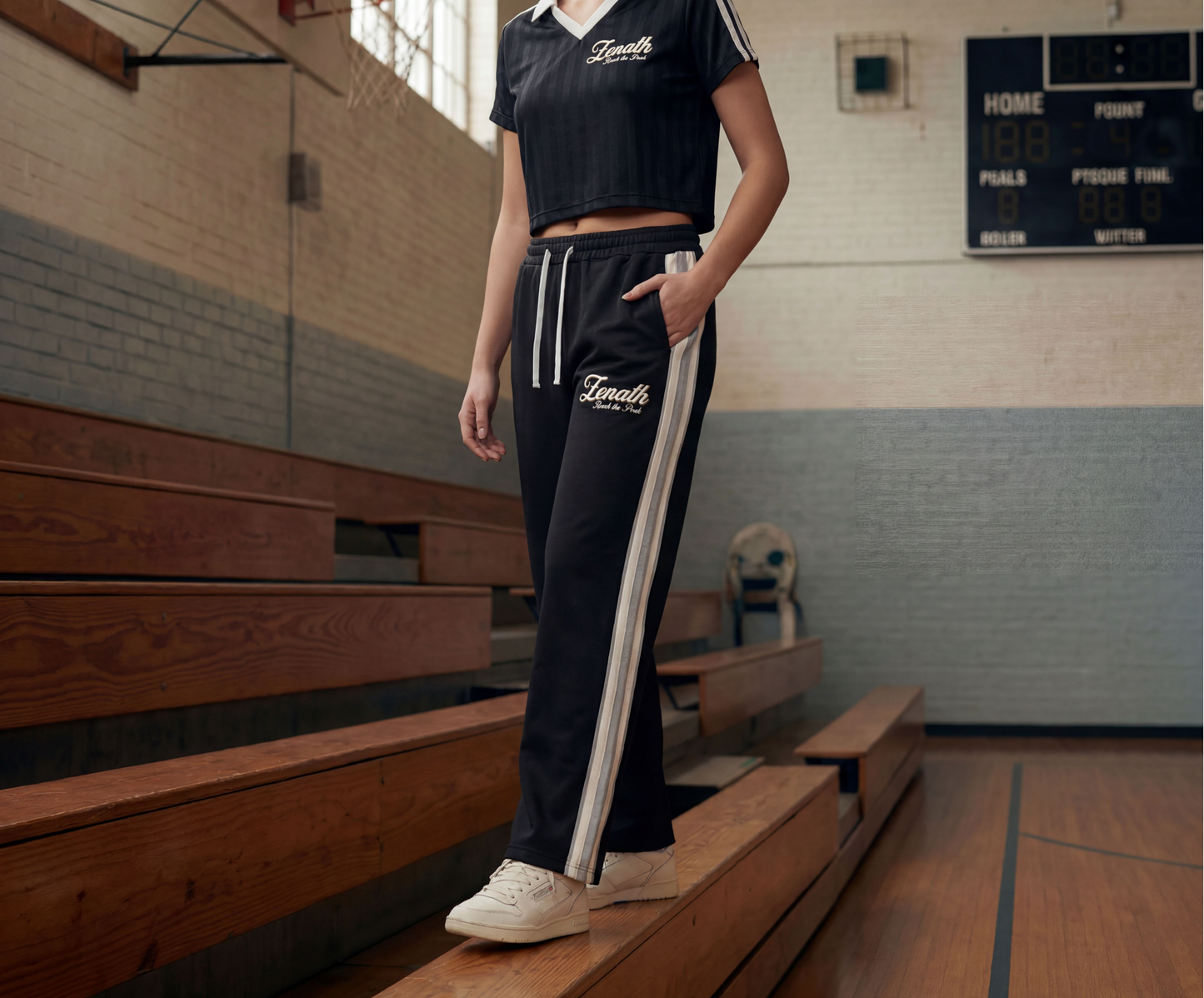 Varsity Script Contrast Side-Stripe Straight-Leg Pants