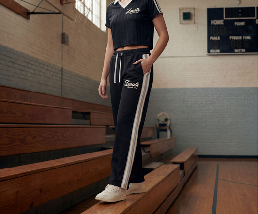 Varsity Script Contrast Side-Stripe Straight-Leg Pants
